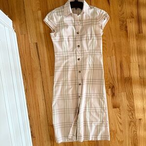 Burberry Pink Plaid Button-Down Midi Dress